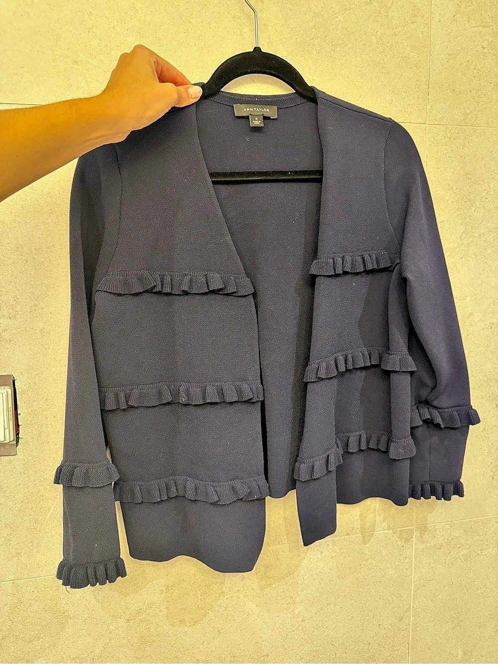 Ann Taylor Ruffle Cardigan in Purple Size Medium Like New